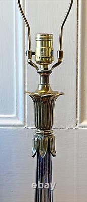 Paire de lampes de table Vintage Mid Century HOLLYWOOD REGENCY en chrome et laiton avec motif de feuille