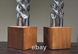 Paire de lampes de table chromées torsadées de style postmoderne vintage