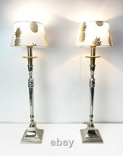 Paire de lampes de table en forme d'ananas, vintage 1980, argentées, 26,7 pouces