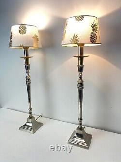 Paire de lampes de table en forme d'ananas, vintage 1980, argentées, 26,7 pouces