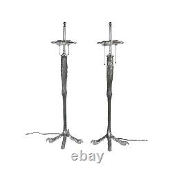 Paire de lampes de table en jambes d'autruche vintage en aluminium coulé après P. E. Guerin