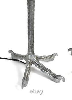 Paire de lampes de table en jambes d'autruche vintage en aluminium coulé après P. E. Guerin