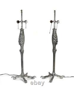Paire de lampes de table en jambes d'autruche vintage en aluminium coulé après P. E. Guerin