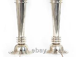 Paire de lampes de table vintage en chrome de style Art Déco streamline