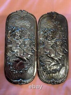 Paire de plaques de porte décoratives anciennes et vintage de style victorien Eastlake récupérées