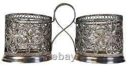 Paire de porte-tasses en argent filigrané russe 875 fait main vintage