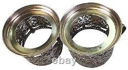 Paire de porte-tasses en argent filigrané russe 875 fait main vintage