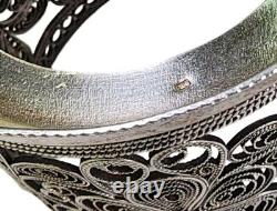 Paire de porte-tasses en argent filigrané russe 875 fait main vintage