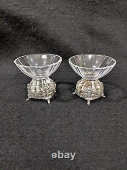Paire de salières en cristal et argent sterling 925 allemande, motif rose