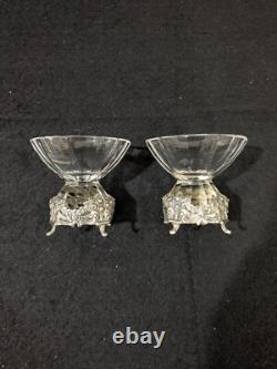 Paire de salières en cristal et argent sterling 925 allemande, motif rose