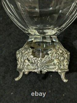Paire de salières en cristal et argent sterling 925 allemande, motif rose