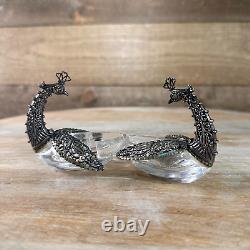 Paire de salières et poivrières en cristal de paon vintage en argent 800-925 avec poinçon