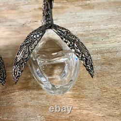 Paire de salières et poivrières en cristal de paon vintage en argent 800-925 avec poinçon