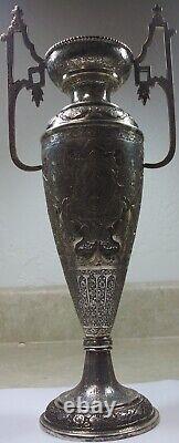 Paire de vases en argent massif antique persan, gravés à la main, Vtg, 884,6 g, Lot#131