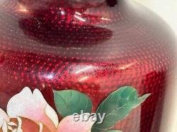 Paire de vases en cloisonné rouge montés en argent japonais vintage avec décoration florale