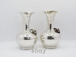 Paire de vases indonésiens Yogya en argent massif 900 vintage du milieu du 20ème siècle marqués