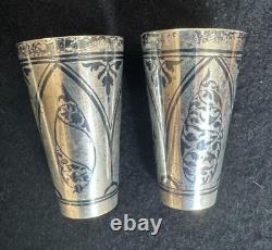 Paire de verres à vodka en argent niellé soviétique russe vintage 875
