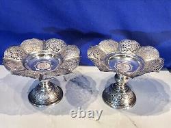 Paire de vintage rare plat à bonbons fait main gravé à la main en argent massif 84 716,97 grammes