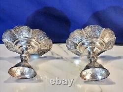 Paire de vintage rare plat à bonbons fait main gravé à la main en argent massif 84 716,97 grammes
