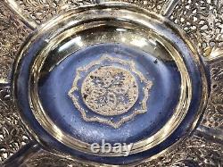 Paire de vintage rare plat à bonbons fait main gravé à la main en argent massif 84 716,97 grammes
