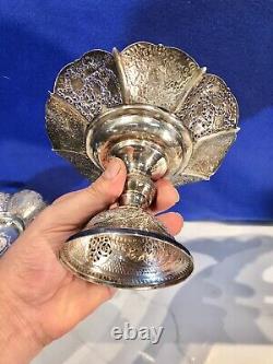 Paire de vintage rare plat à bonbons fait main gravé à la main en argent massif 84 716,97 grammes