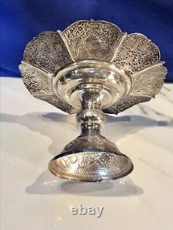 Paire de vintage rare plat à bonbons fait main gravé à la main en argent massif 84 716,97 grammes
