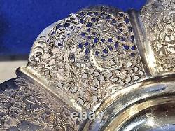 Paire de vintage rare plat à bonbons fait main gravé à la main en argent massif 84 716,97 grammes