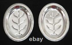 Paire rare de petits jeux en argent sterling avec 5 compartiments et motifs d'arbres