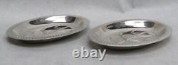 Paire rare de petits jeux en argent sterling avec 5 compartiments et motifs d'arbres