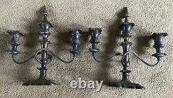 Paire vintage de 2 chandeliers torsadés à 3 bras en argent international #GW&S 503