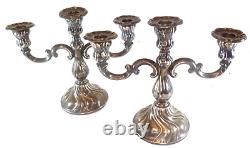 Paire vintage de 9 chandeliers en argent à trois bras. 835