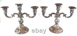 Paire vintage de 9 chandeliers en argent à trois bras. 835