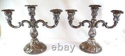 Paire vintage de 9 chandeliers en argent à trois bras. 835