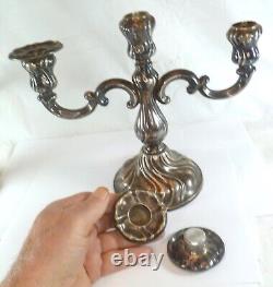 Paire vintage de 9 chandeliers en argent à trois bras. 835