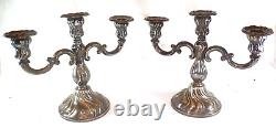 Paire vintage de 9 chandeliers en argent à trois bras. 835