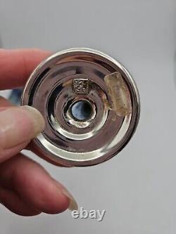 Paire vintage de bougeoirs en argent 925 et vitrail bleu