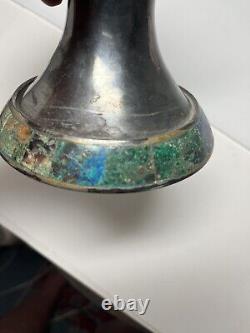Paire vintage de bougeoirs en argent plaqué azurite malachite Los Castillo