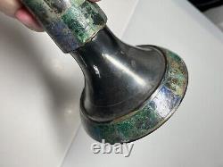 Paire vintage de bougeoirs en argent plaqué azurite malachite Los Castillo