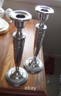 Paire vintage de bougeoirs en argent sterling C. D. Peacock 9 3/4 avec motif de panier