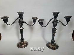 Paire vintage de chandeliers Puritan en argent sterling Gorham à 3 lumières #808 /11.5
