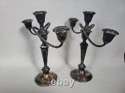 Paire vintage de chandeliers Puritan en argent sterling Gorham à 3 lumières #808 /11.5
