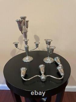Paire vintage de chandeliers à cinq branches en argent sterling