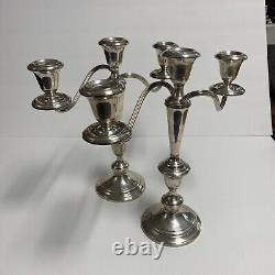 Paire vintage de chandeliers à trois lumières en argent plaqué Gorham terni #YC3030