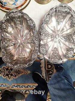 Paire vintage de coupelles à fruits en métal argenté avec poignées en parfait état