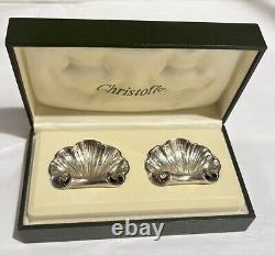 Paire vintage de porte-couteaux/baguette en argent plaqué coquille Christofle dans la boîte France