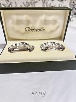 Paire vintage de porte-couteaux/baguette en argent plaqué coquille Christofle dans la boîte France