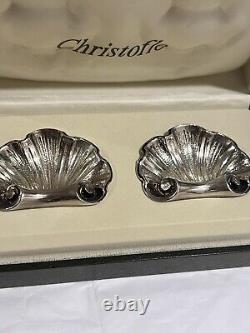 Paire vintage de porte-couteaux/baguette en argent plaqué coquille Christofle dans la boîte France