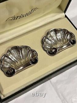 Paire vintage de porte-couteaux/baguette en argent plaqué coquille Christofle dans la boîte France