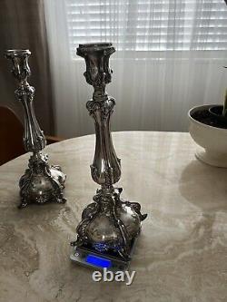 Paires de bougeoirs vintage 2 en argent sterling 13 26,2 oz ornés