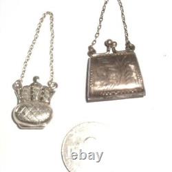Pendentif de collier de sac à main ouvrant en argent sterling émaillé vintage. 8 x 2 pouces de long.